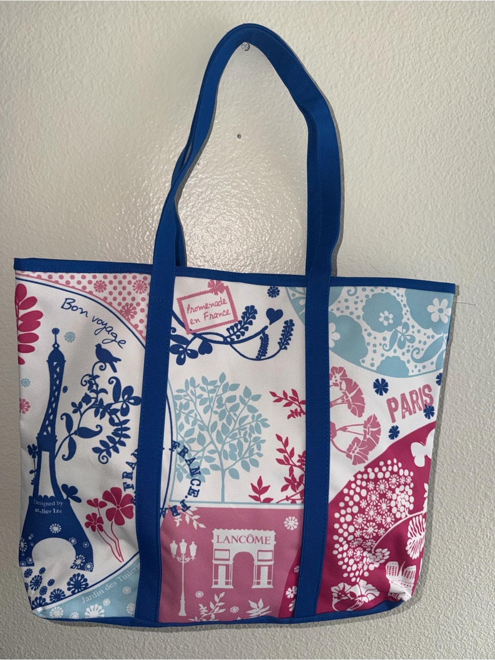 Paris Printed Blue and Pink Tote Bag